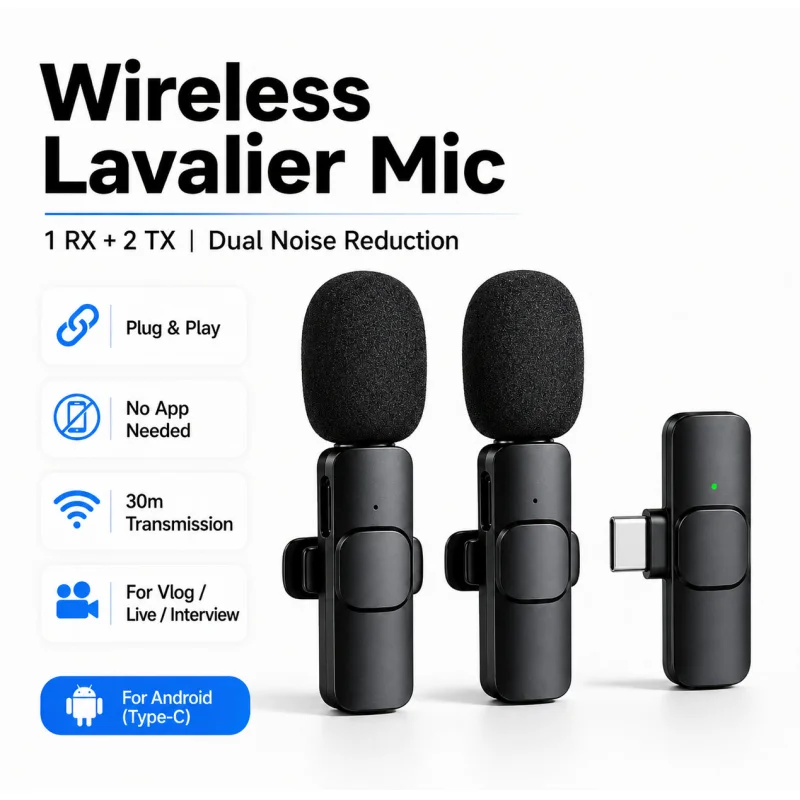 Microfone Lavalier Sem Fio K8 K9 2.4G para Telefone, Microfone Clip-On com Redução de Ruído e Monitoramento & Reverb para Transmissão Ao Vivo, Inte