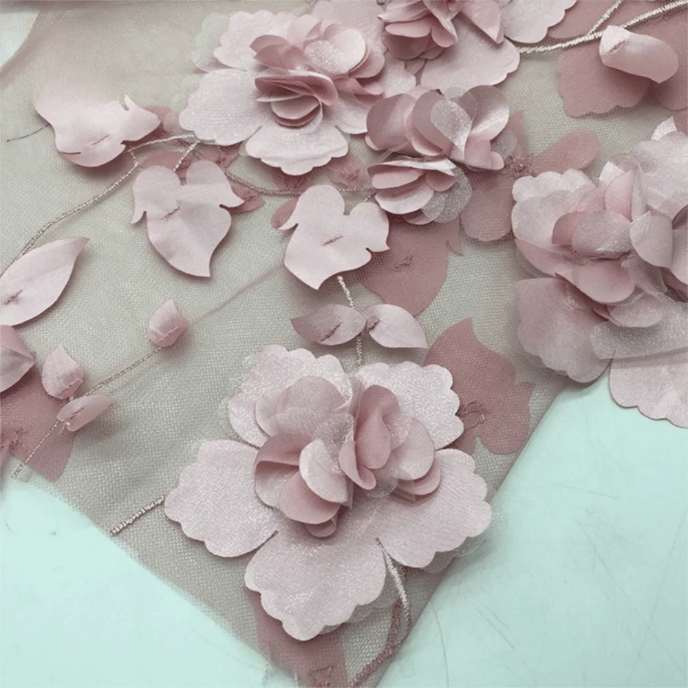 3D Flower Lace Fabric with Beads