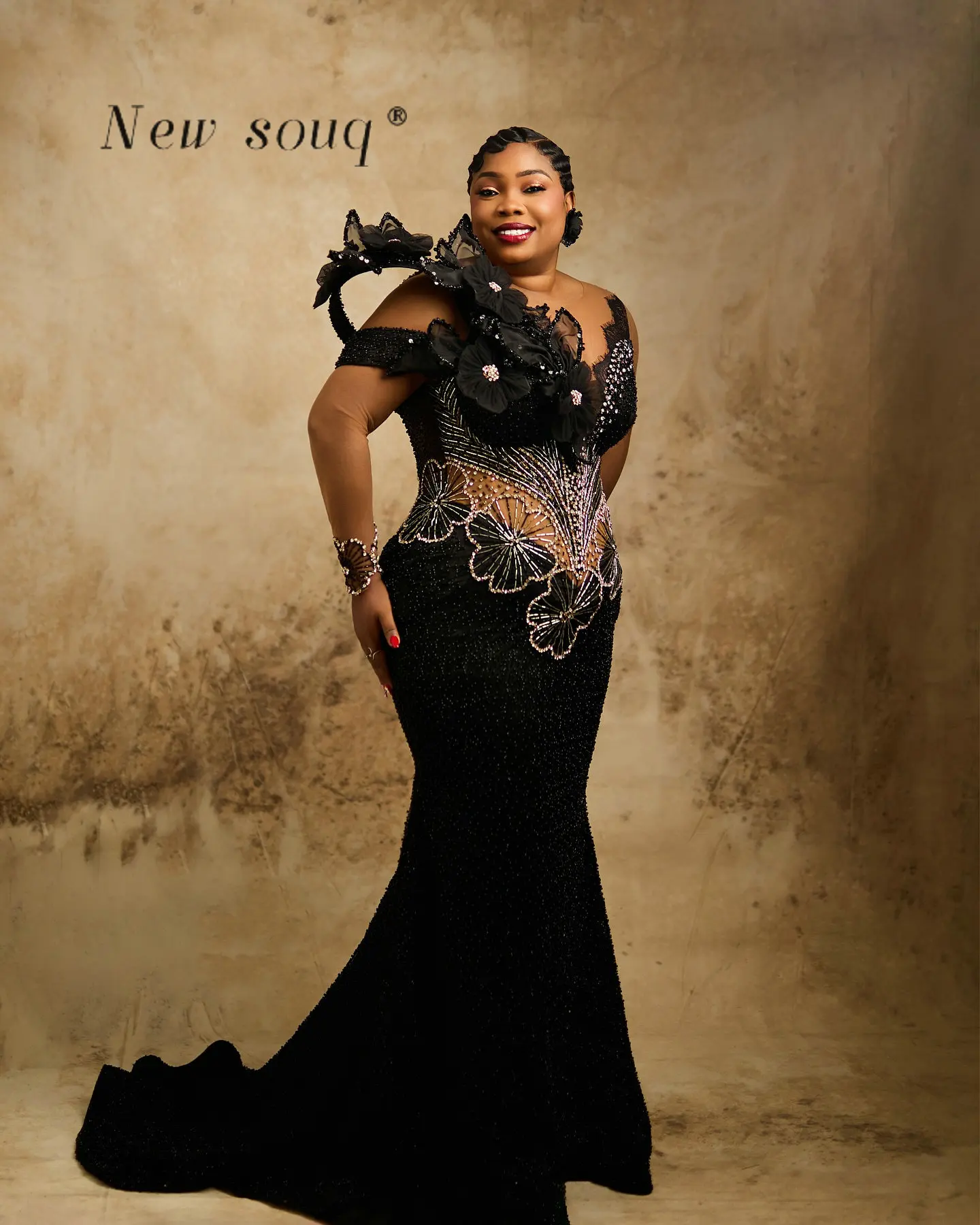 

Aso Ebi Black Sexy Long Mermaid Prom Dresses 2026 Customized Plus Size Beaded Crystals Floral Evening Gowns for African Girls