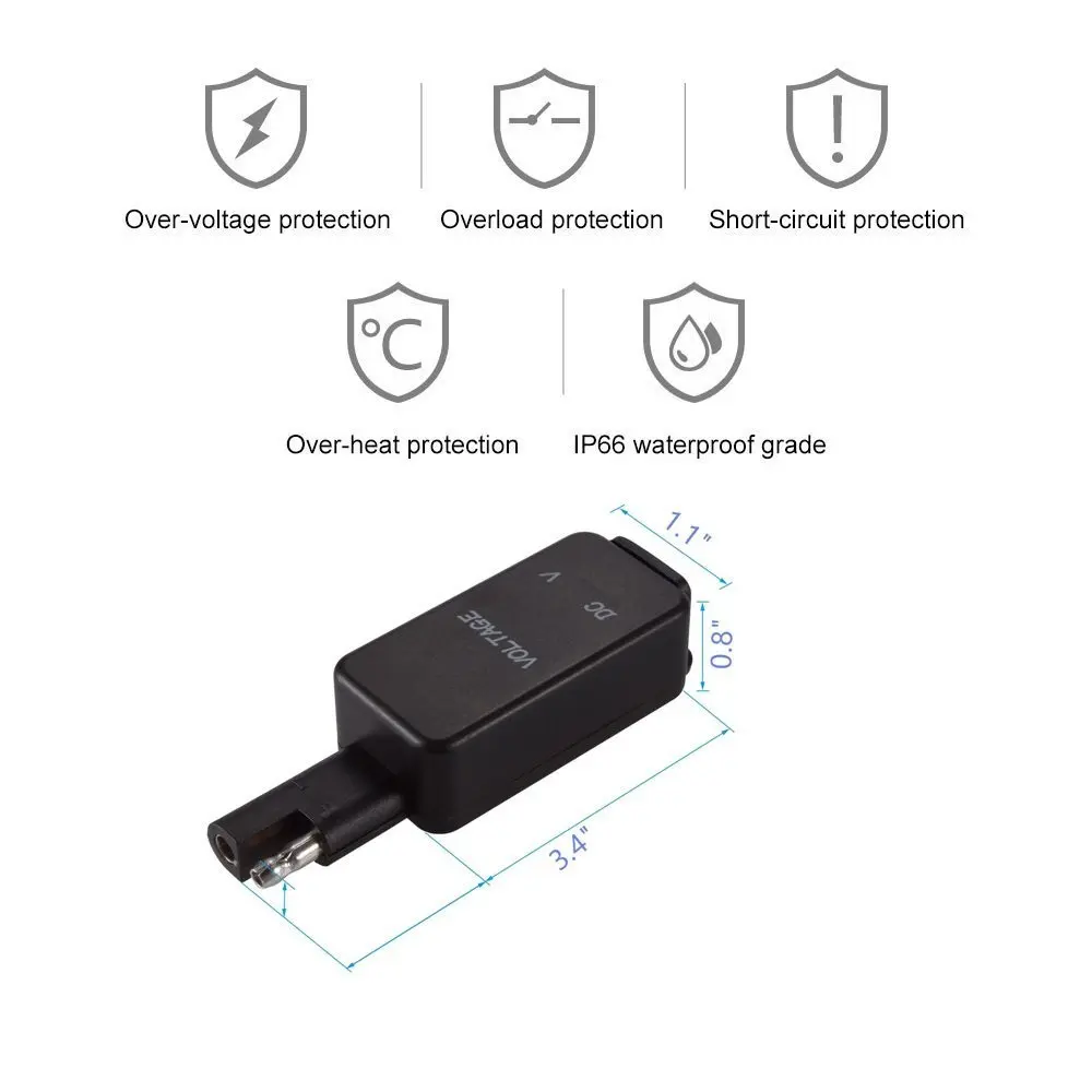 SAE To USB Adapter with Voltmeter Motorcycle Quick Disconnect Plug with Waterproof Dual USB Charger for Smart Phone Tablet GPS