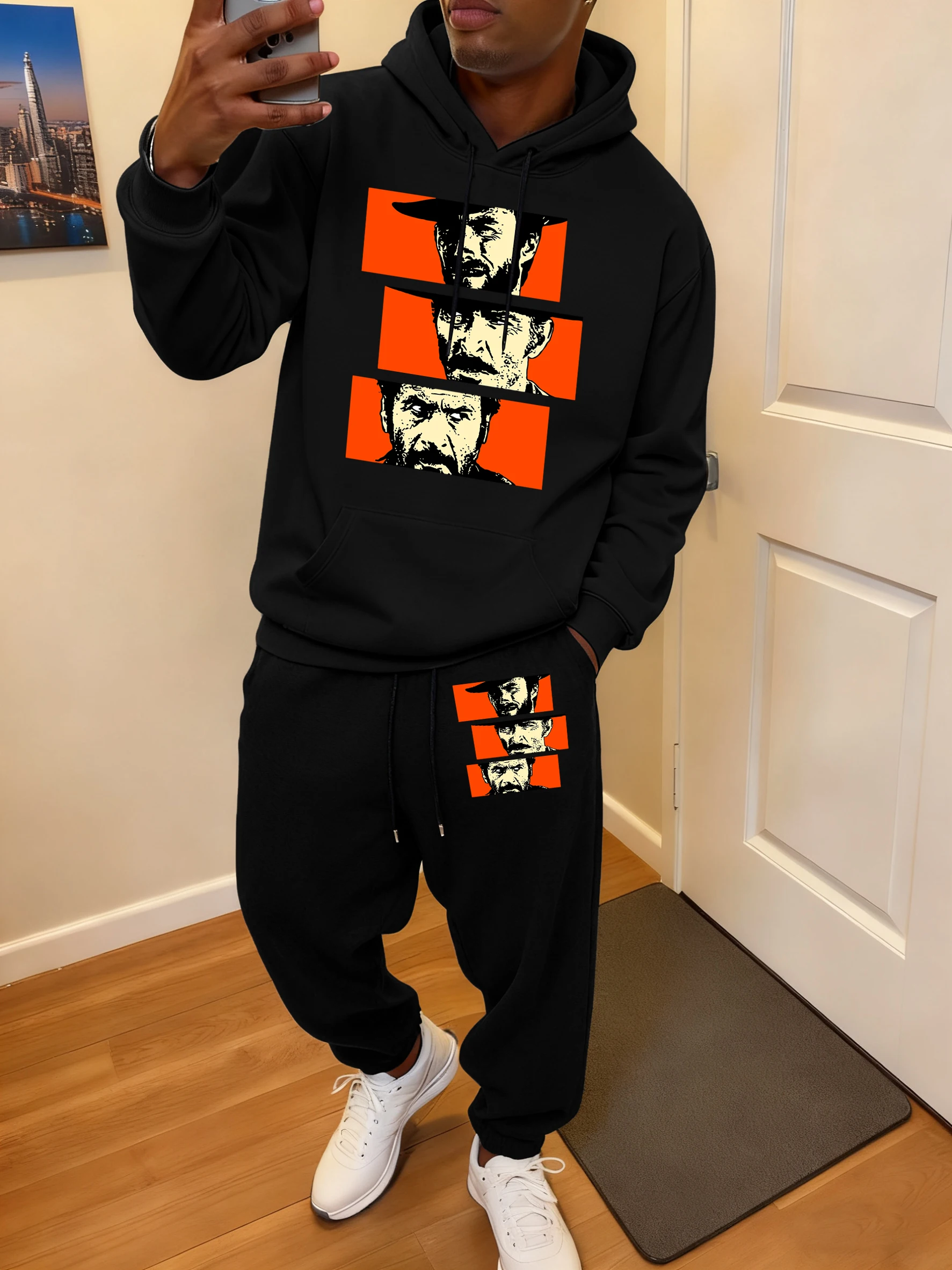 

Wild Cowboy Escort Prints Man Sport Simple Hoodie Set Pocket Fleece Sweatshirts Casual Street Sweatpants Men Autumn Jogging Suit