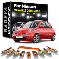 BADEYA 10Pcs Canbus Car LED Interior Dome Map Luggage Light Kit For Nissan Micra K12 2003-2006 2007 2008 2009 2010 Accessories