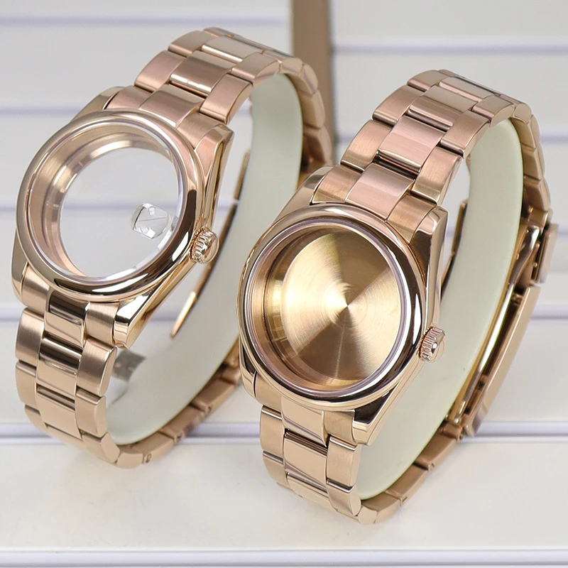 Rose Gold 36mm 40mm Men Rounded Edge Watch Case Bracelet Parts For Oyster Seiko nh34 nh35 nh36 Miyota 8215 Movement 28.5mm Dial