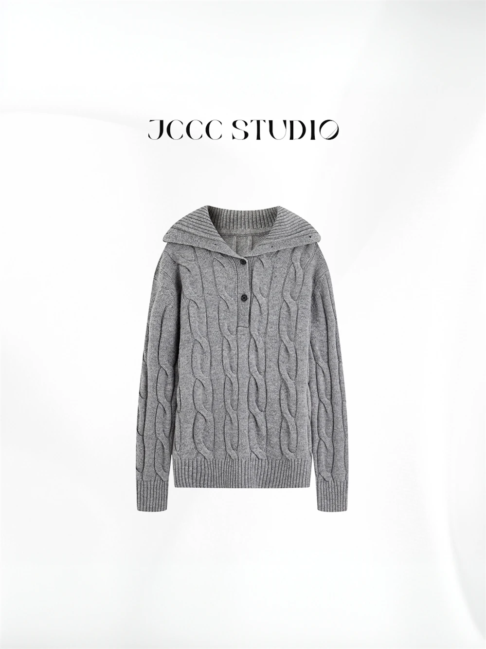

Soft Order JCCC adow Mixed Wool Knit Sweater with Twist Flower Design And Stand Collar for Women Winter Faion 2025