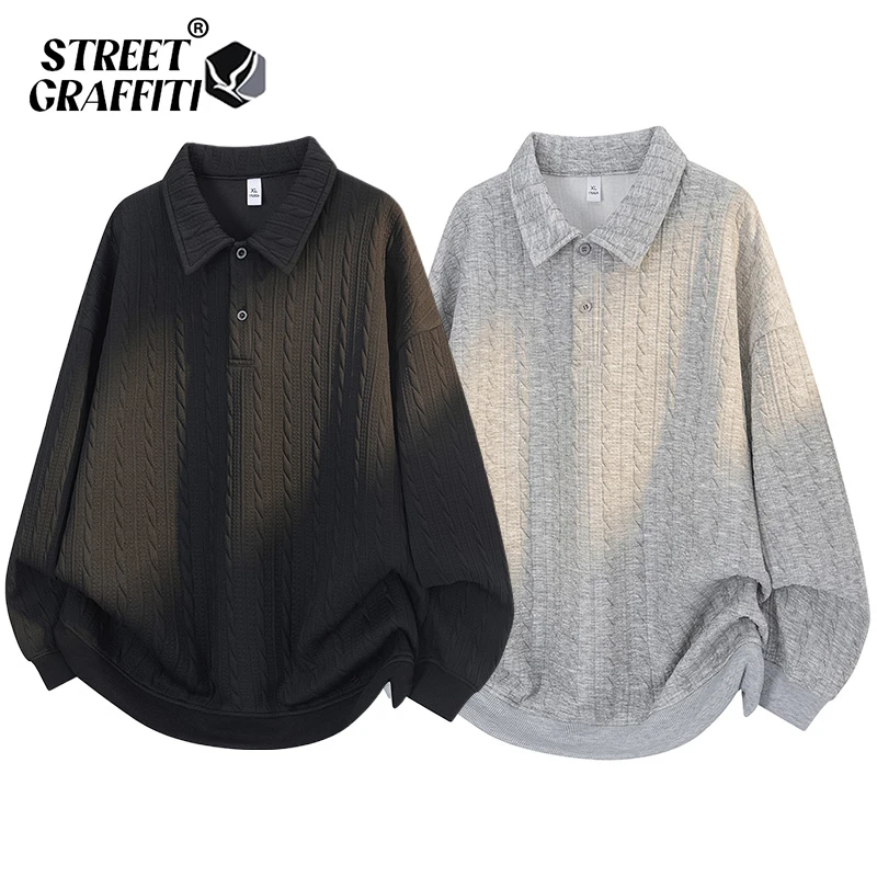 Maglione con motivo texture orecchio di grano, marchio di moda, risvolto, manica lunga, top da uomo, autunno e inverno, pullover, camicia POLO per adolescenti
