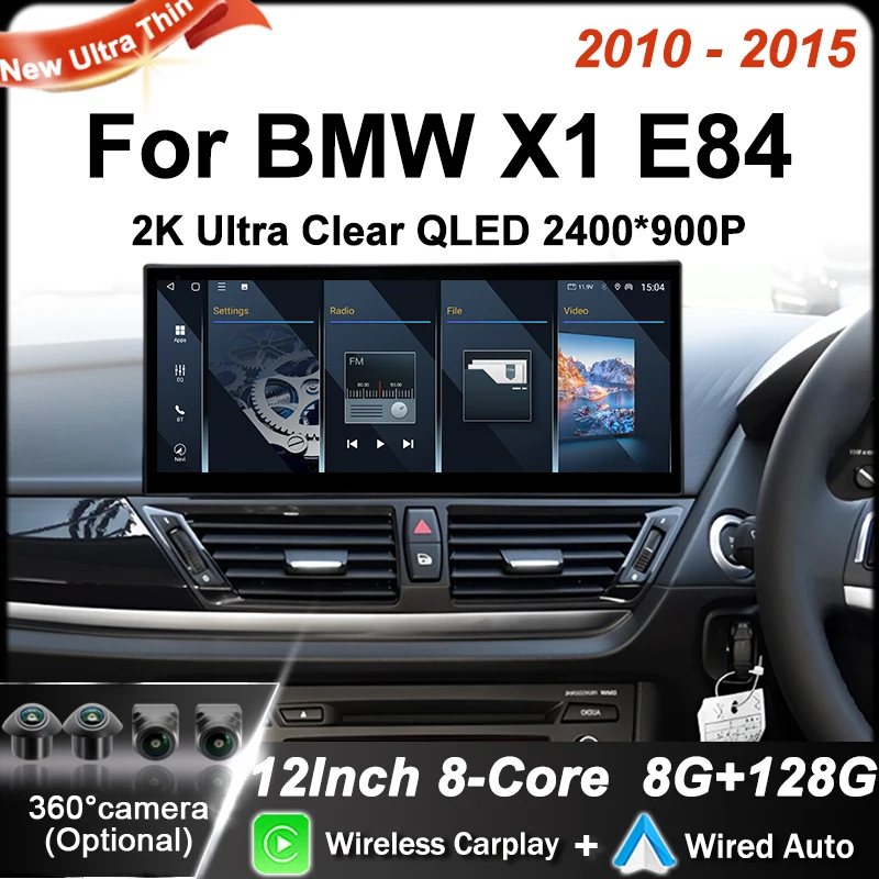 12.3' QLED 2400*900P Wireless Carplay Android Auto Car Radio GPS Screen for BMW X1 E84 2010-2015 CIC Right Hand Drive Multimedia
