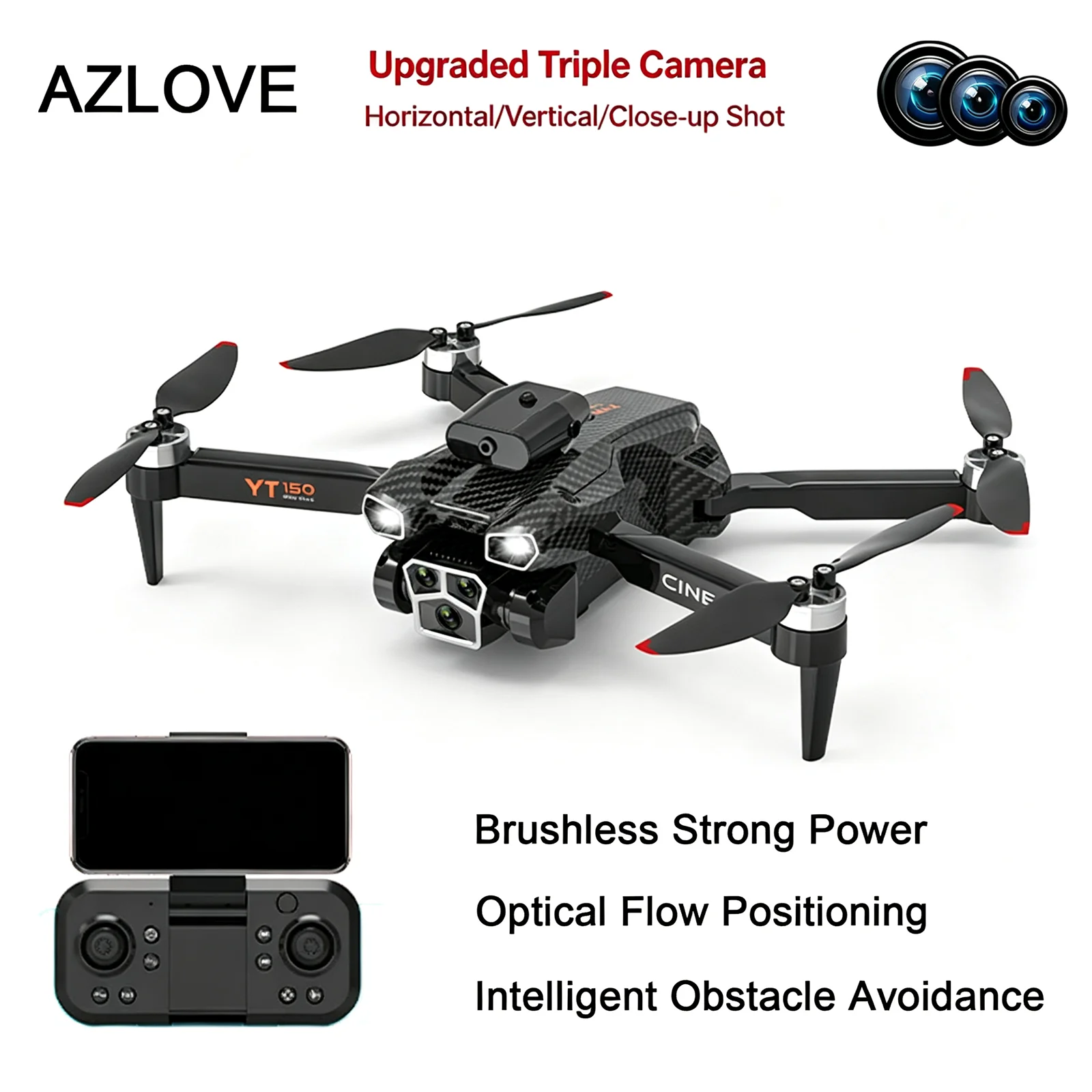 YT150 RC Drone 4K Professional HD Dual Camera WiFi Transmission Intelligent Obstacle Avoidance Brushless Quadcopter Kid Toy