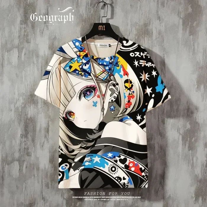 Herren-T-Shirt mit Anime-Mädchen-Motiv, 3D-Druck, sexy und attraktiv, lässiges, lockeres Street-T-Shirt, kurzärmelig, Rundhalsausschnitt. – Detail 14
