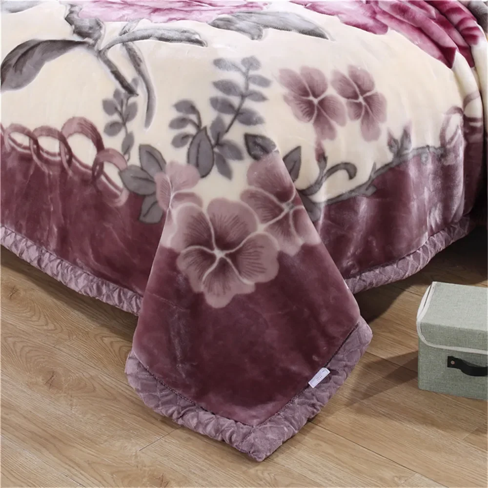 Mink Fleece Blanket King Size 3-Ply Reversible A & B Printed Soft Plush Bed Blanket Heavy Thick Winter Warm Blanket Pink Floral