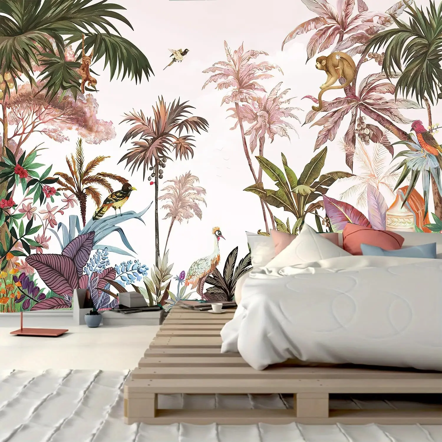 

Тропические животные джунглей, растительный гобелен, настенный гобелен, пальмовые листья, тропический лес, джунгли, природа, комната, настенные художественные гобелены, лес