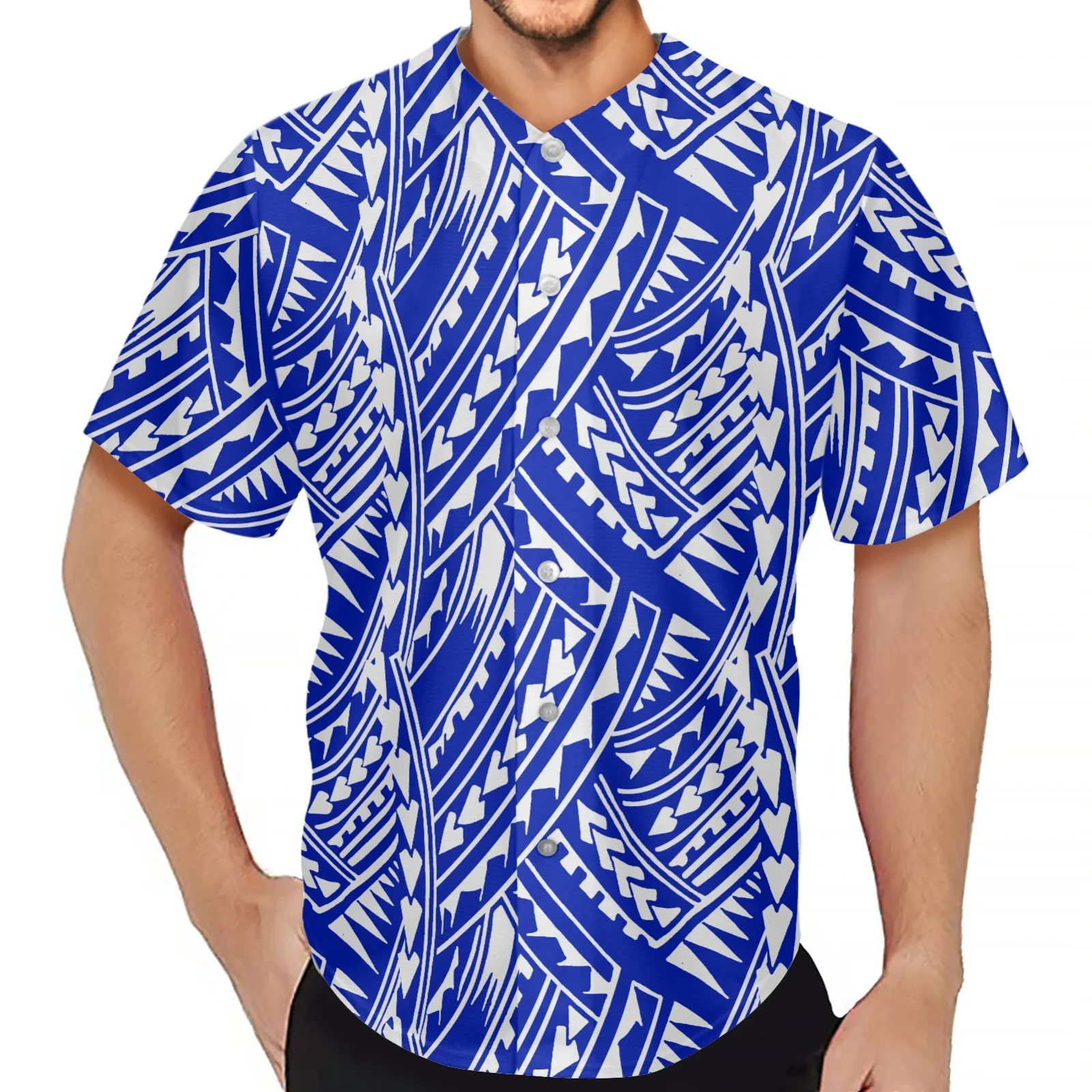 Summer Men Shirt Polynesian Tribal Clothing Samoa Hawaiian Fiji Tapa Floral Print Button Down Breathable Baseball Jersey 2024