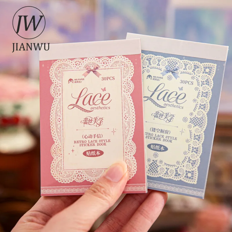 JIANWU Lace Aesthetic Series Vintage Flower Hollow Border Landscape Material Collage PET Sticker Creative Journal Stationery