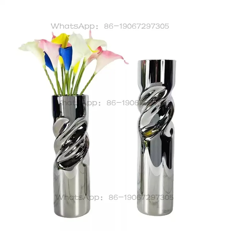 Modern simple electroplated silver glass creative flower insert, dining table model decorative vase ornament
