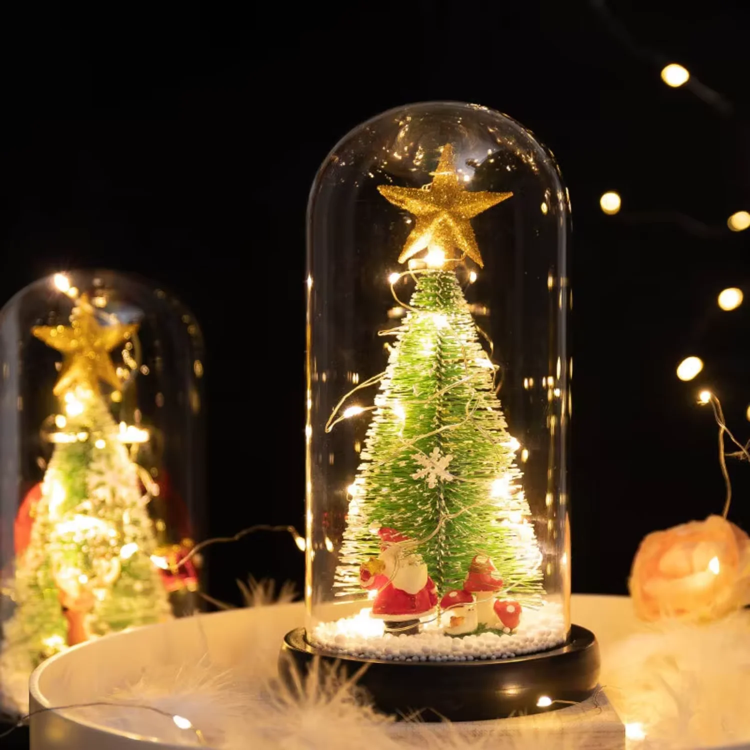 Transparent Display Glass  Christmas Led Lights Glass Bell with Base for Xmas Decoration  Supplies