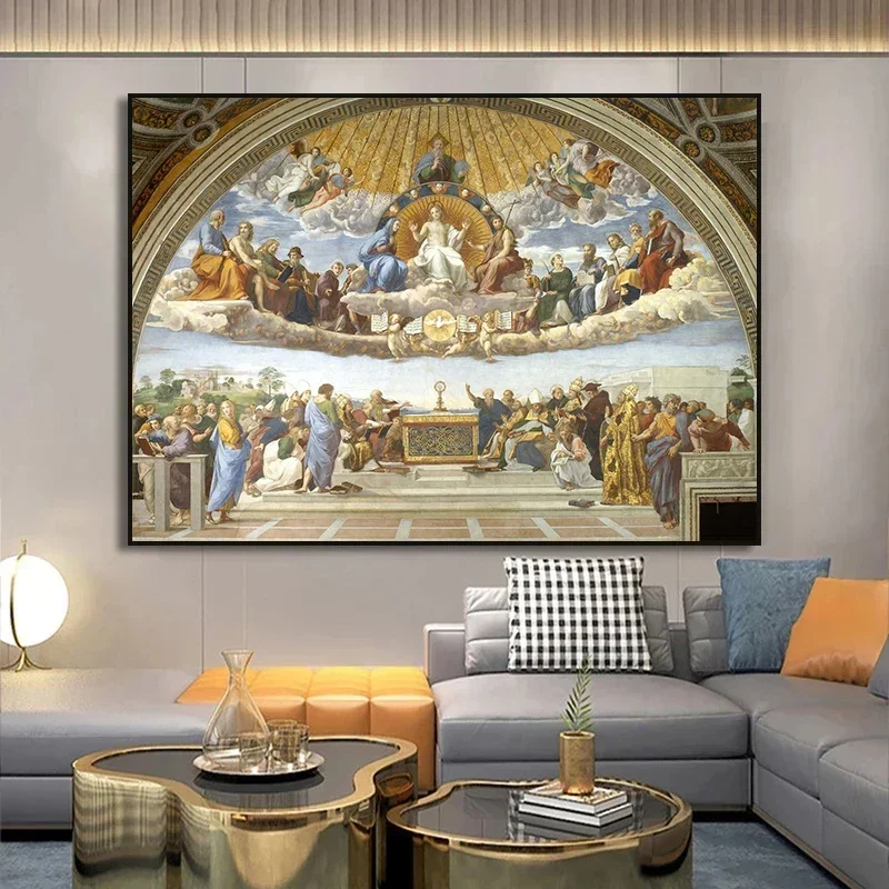 الأعمال الفنية الكلاسيكية رافيل مدرسة أثينا الملصقات والمطبوعات قماش الطباعة جدار صورة فنية لديكور غرفة المعيشة
