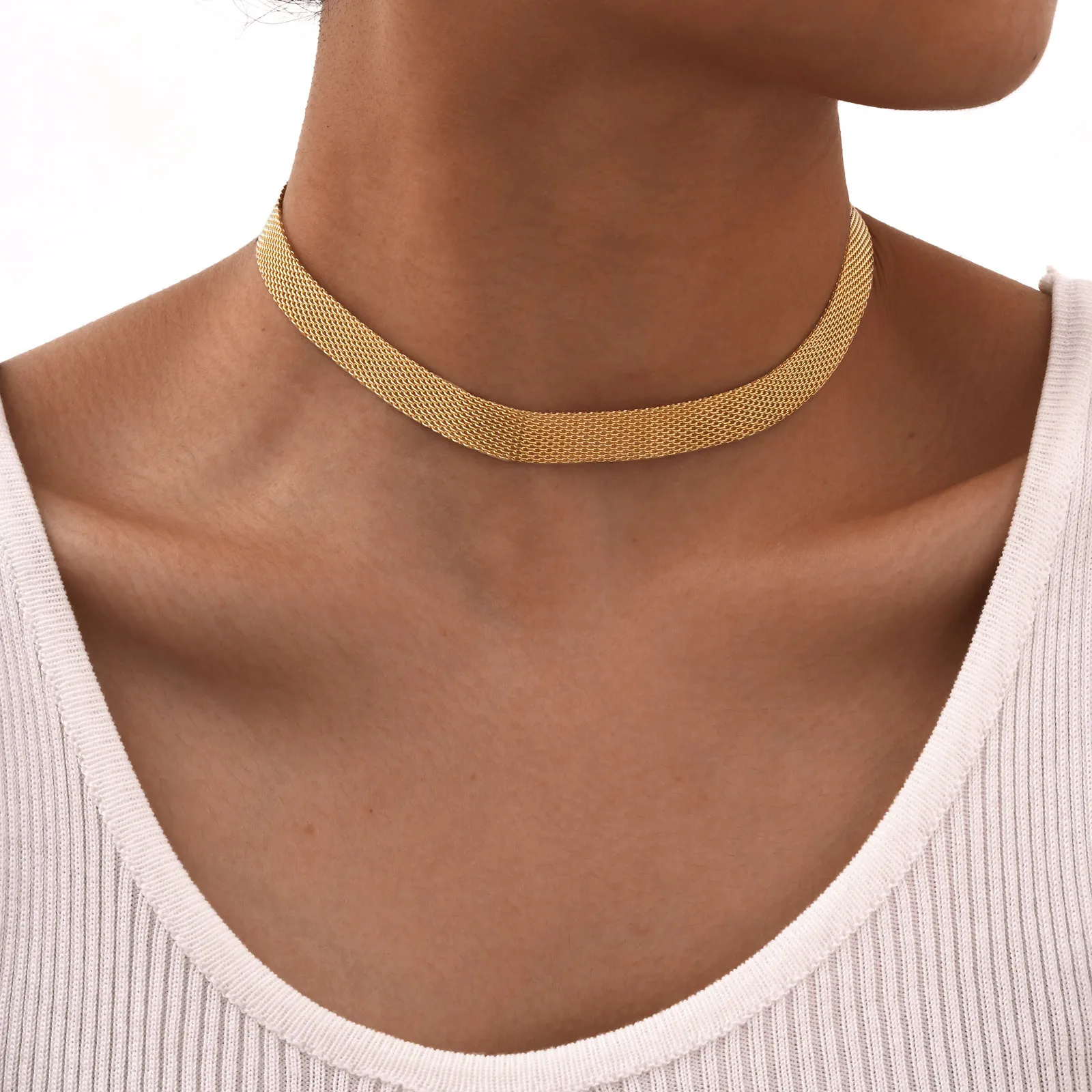 Amber Gold-tone Mesh Choker Victorian 14K Yellow Gold Mesh and Enamel Choker, 12.75  main image 4
