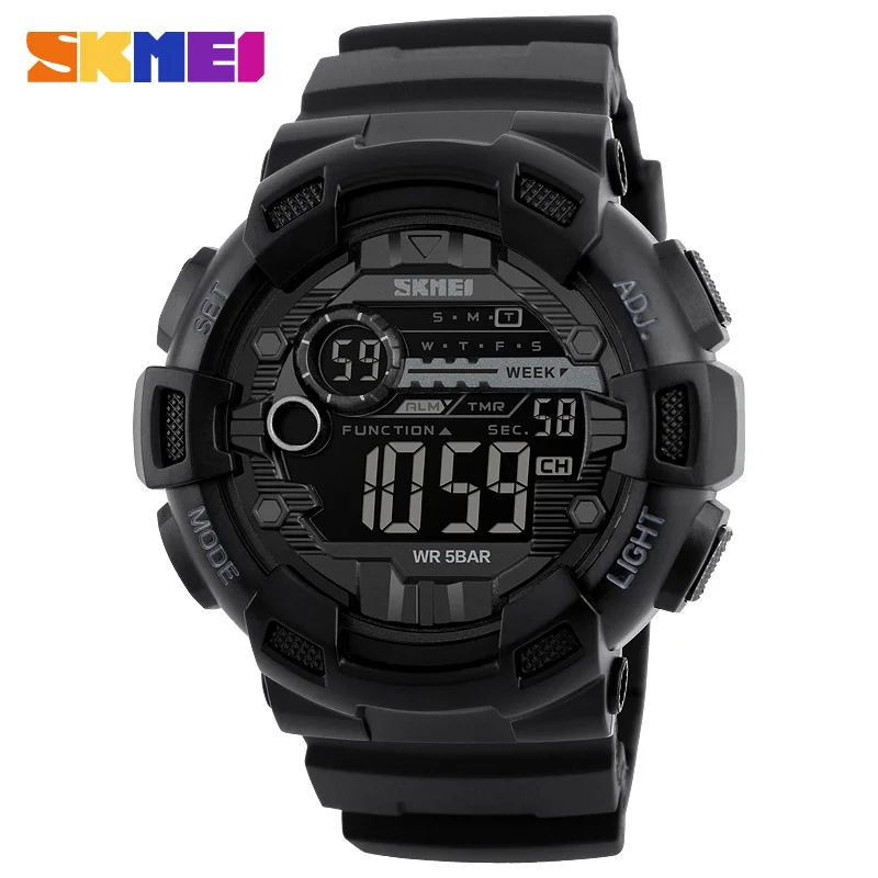 SKMEI 1243 Sport Watch for Men PU Strap LED Display Mens Waterproof Digital Wristwatches Shockproof Countdown Clock Reloj Hombre