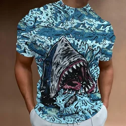 Shark Print 3D Printed Summer Men's Clothing Fashion Casual Short Sleeve Oversized T-shirt Street Trend Premium O-collar Top