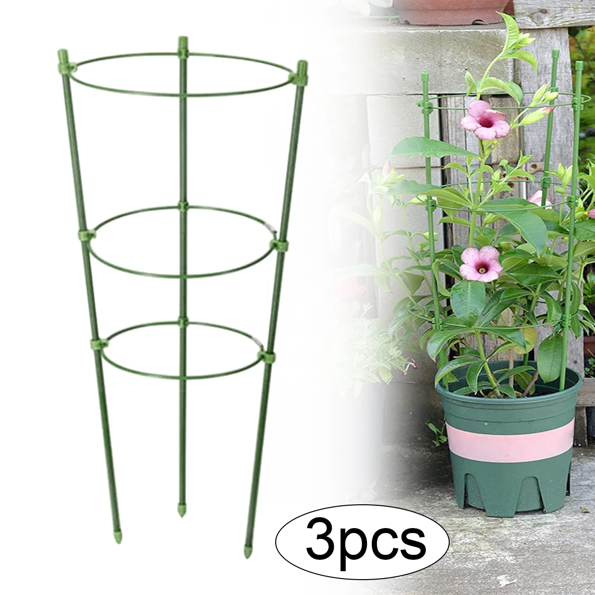 3pc Durable Tomato Plant Support Cage With Adjustable Ring Deformable Bracket Climbing Vegetables Flowers Stakes Vines Stand