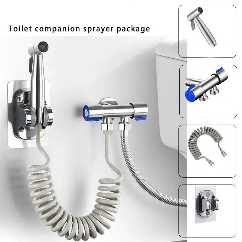 Handheld Bidet Sprayer Set Stainless Steel Spray Gun Shower Handheld Toilet Bidet Faucet Sprayer Shower Nozzle Self Cleaning