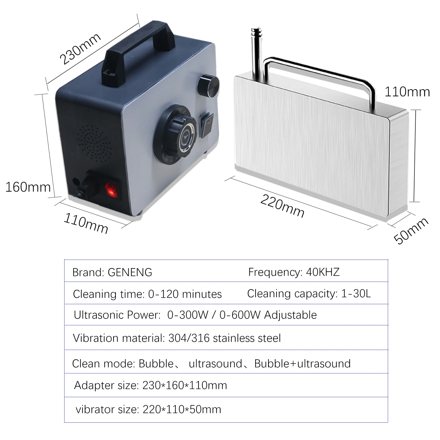 Mesin pembersih ultrasonik 600W, cocok untuk kapasitas air 5-30L, baja tahan karat 304/316, dengan rendam gelembung, waktu 120