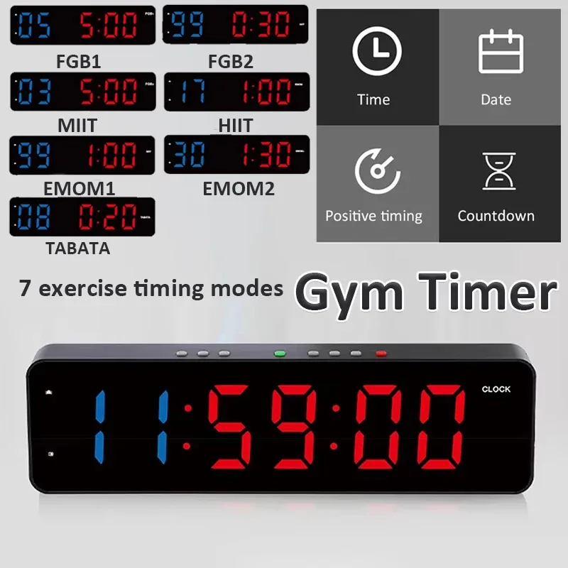 Gym Interval Timer Remote 7 Exercise Timing Workout Count Down & Up Stopwatch LED Display Digital Timer For Fitness