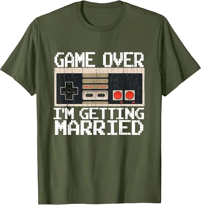 Game Over Ich heirate – Gamer-Bräutigam-T-Shirt, Y2k-Videospiel-Liebhaber, Bräutigam, Verlobter, Grafik-Bekleidung, Herrenmode, Neuheitengeschenk – Detail 15