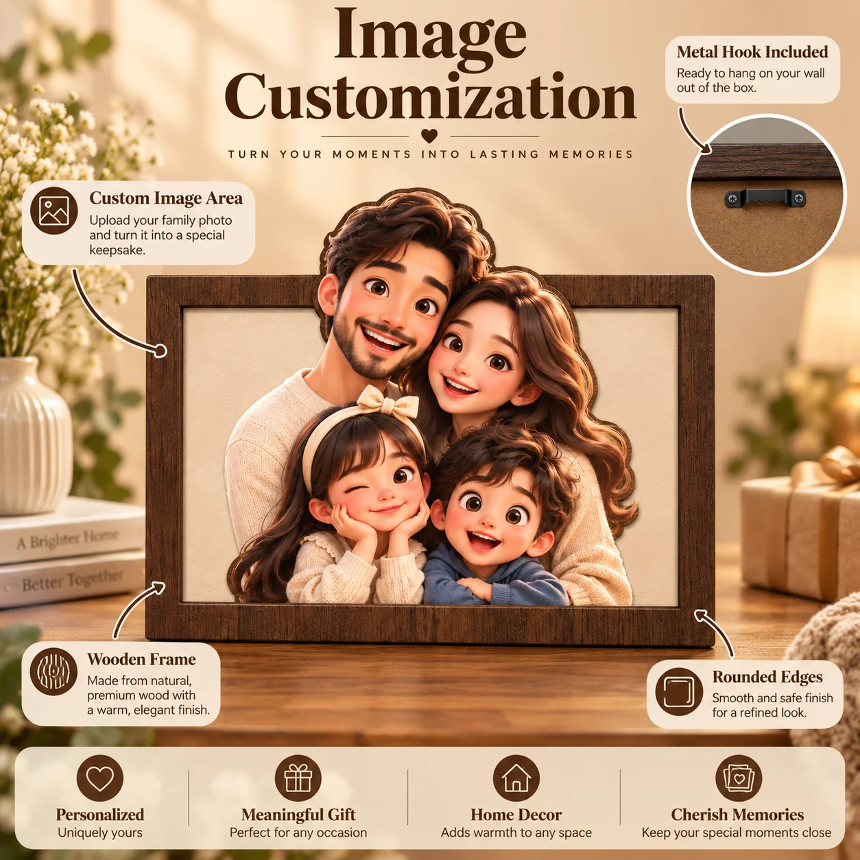 Custom Wooden Shape Standee Personalied Cutout Photo Display Keepsake Decor Gift for Home Shelf Desk Family Memory Best Friend