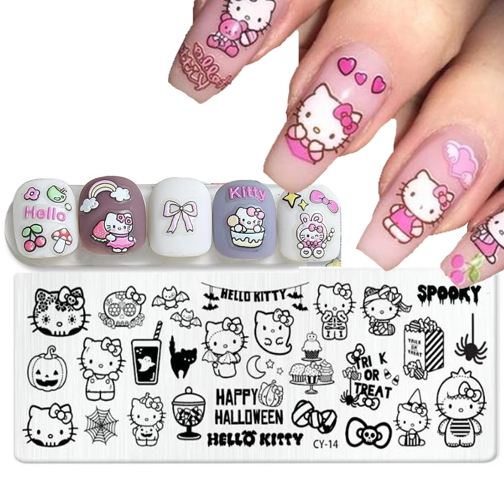 1pc Kawaii Kuromi Kitty Cat Nail Decals Stamping Plates 12X6cm Cartoon Sanrio Image Stamping Template Tools for Nail Decorations