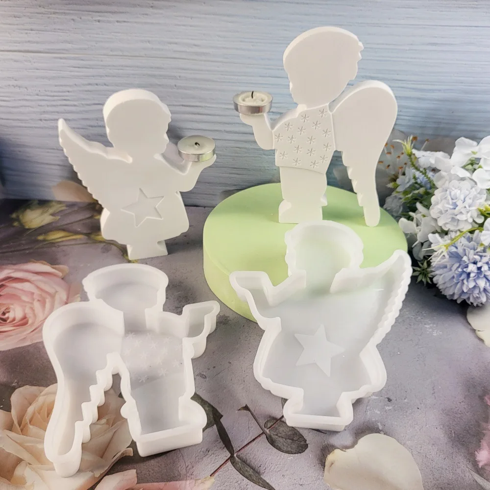 DIY Candle Holder Molds Angel Wings Ornament Decoration Cement Plaster Silicone Mold For Resin Making Aromatherapy Mold