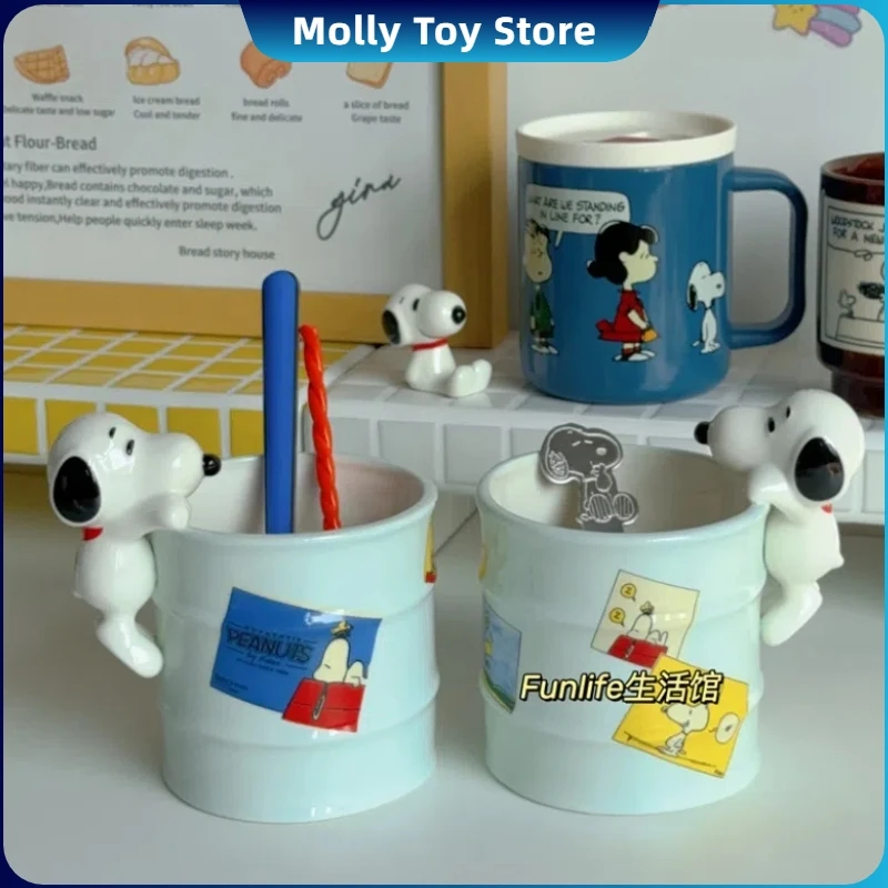 Snoopy Character Peripheral Kawaii Ceramic Mug Storage Bucket Pen Container Tableware Bucket Atmosphere Gifts Party Decorations