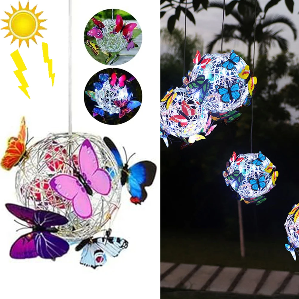 

Solar Lighted Hanging Mesh Solar Lighted With Colorful Butterflies For Yard Home Decorative Nightlight Pendant