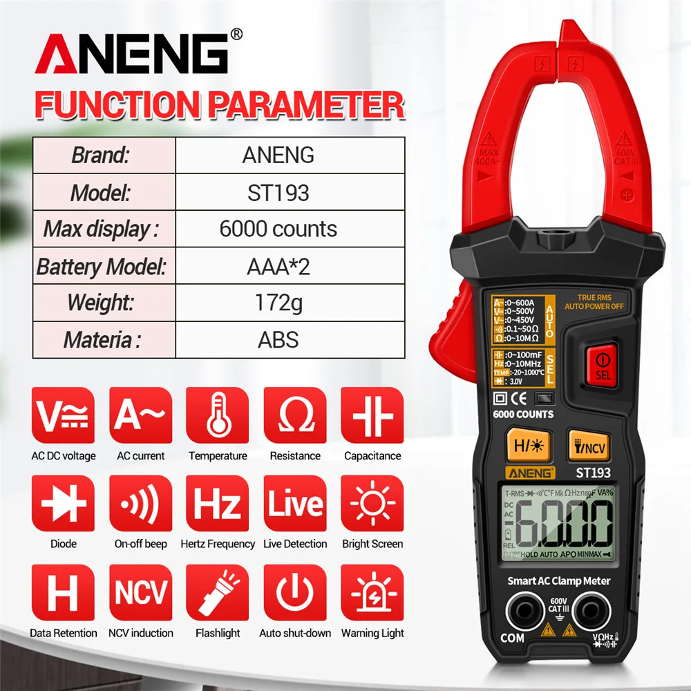 Digitale Clamp Meter AC DC Strom Multimeter Amperemeter Voltmeter Ohm Widerstand Testing Tool Aktuelle Digitale Multimeter ANENGST193