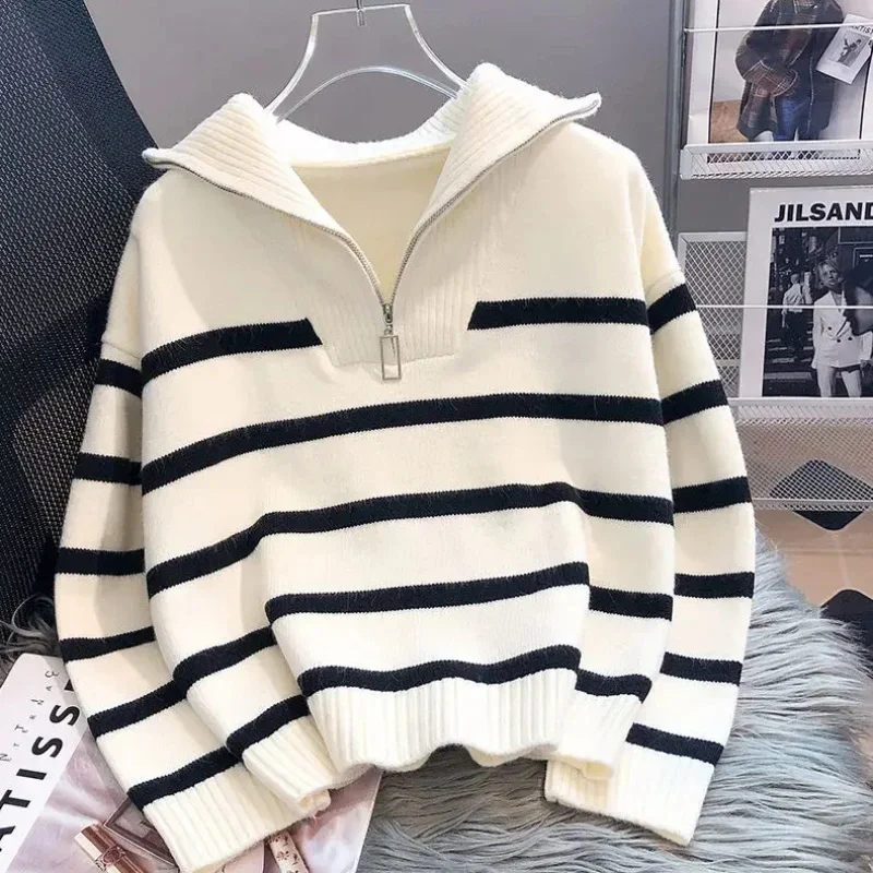 

Sweater pullover women Spring and Autumn underwear New zipper stripe underlay short style popular premium sweater female