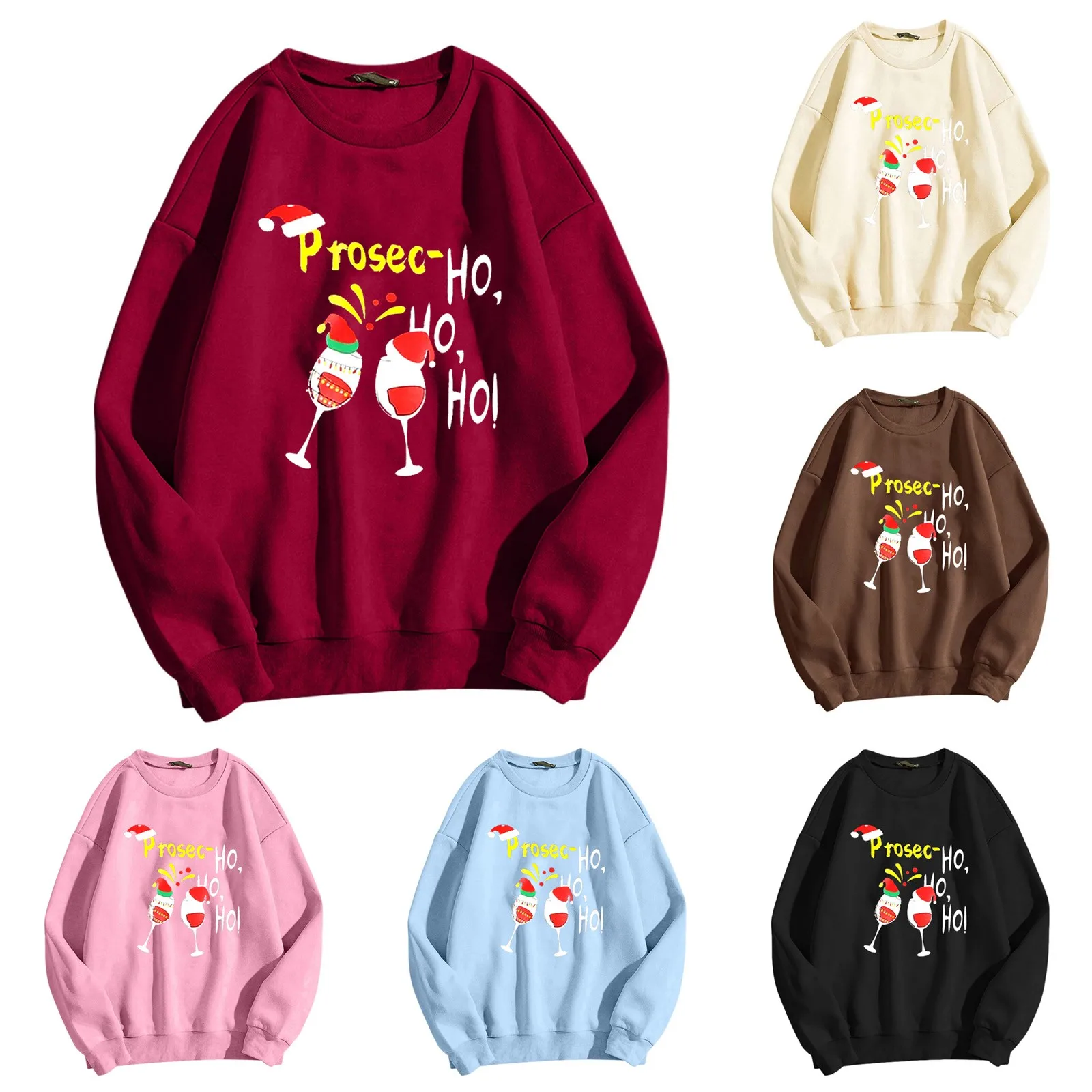 

Pretty Sweatshirt Women Women's Christmas Wine Glass Print Long Sleeved Crew Neck Sweatshirt Top Design Hoodies Women