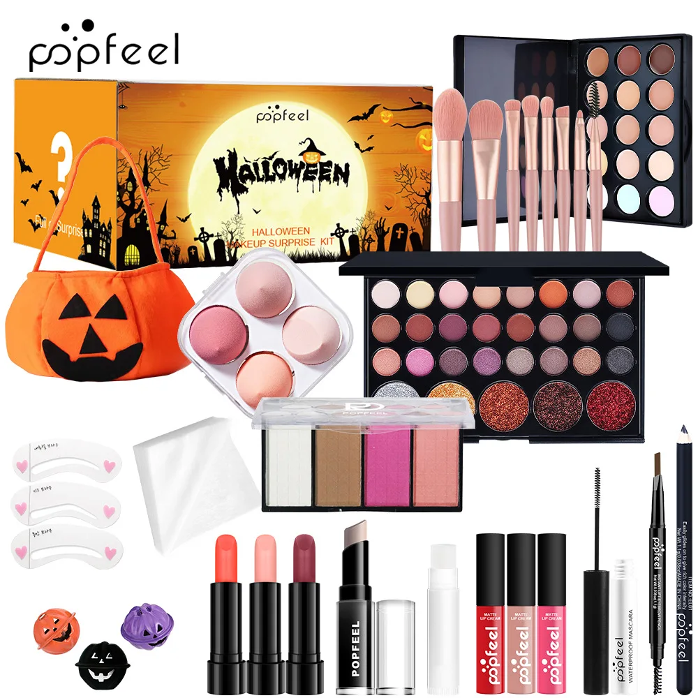 Kit de maquiagem popfeel mais vendido, conjunto completo, sombra, delineador, sobrancelha, brilho labial, presentes de palco de halloween para mulheres, cosméticos