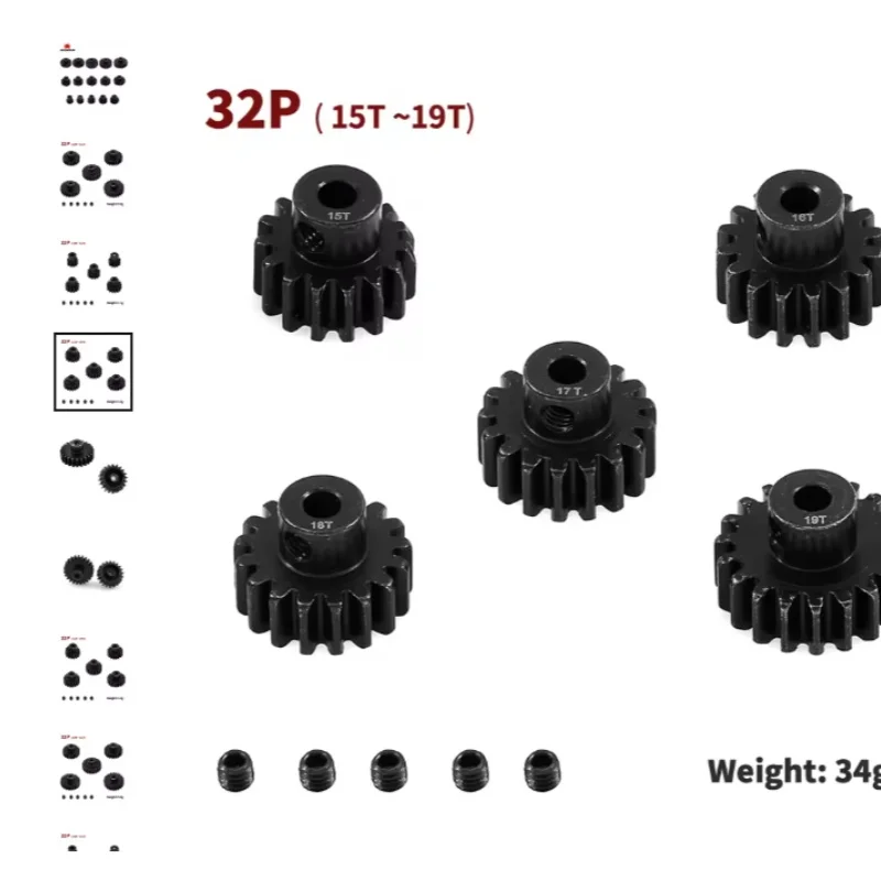 Pignone in acciaio temprato 32P 0,8 M con foro da 5 mm per ingranaggio motore per auto XRSRACING RC 13T - 20T