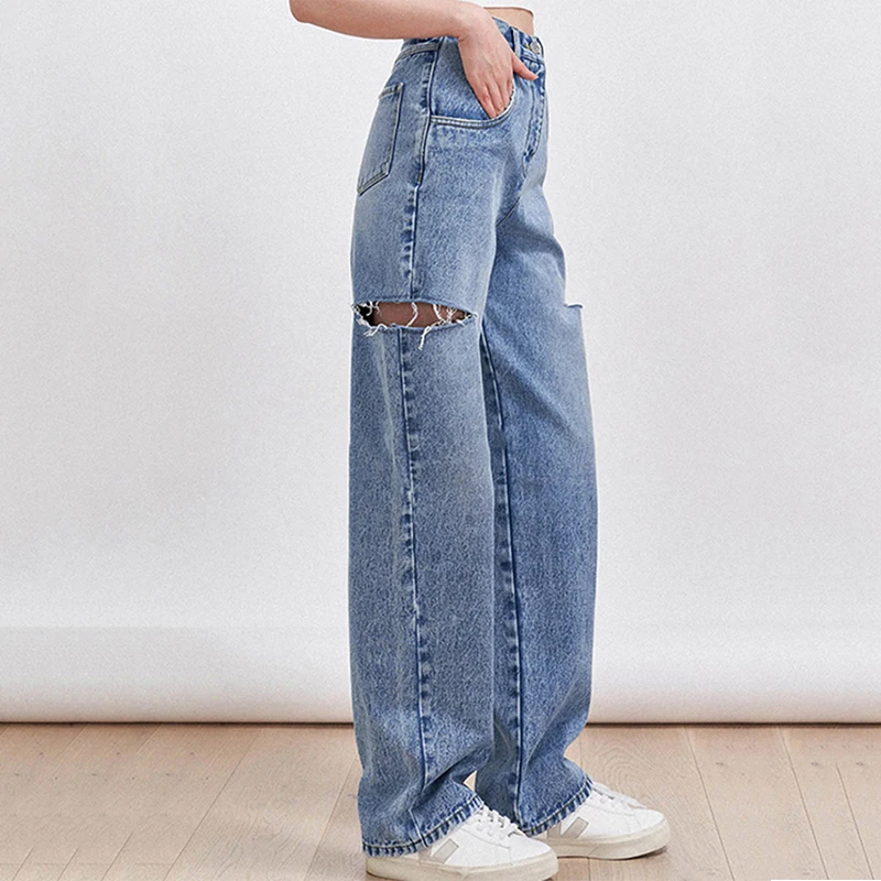 Ripped Jeans for Women High Waisted Pockets Trousers Baggy Casual women Boyfriend Denim Cargo Pants Women Straight Hot Jeans