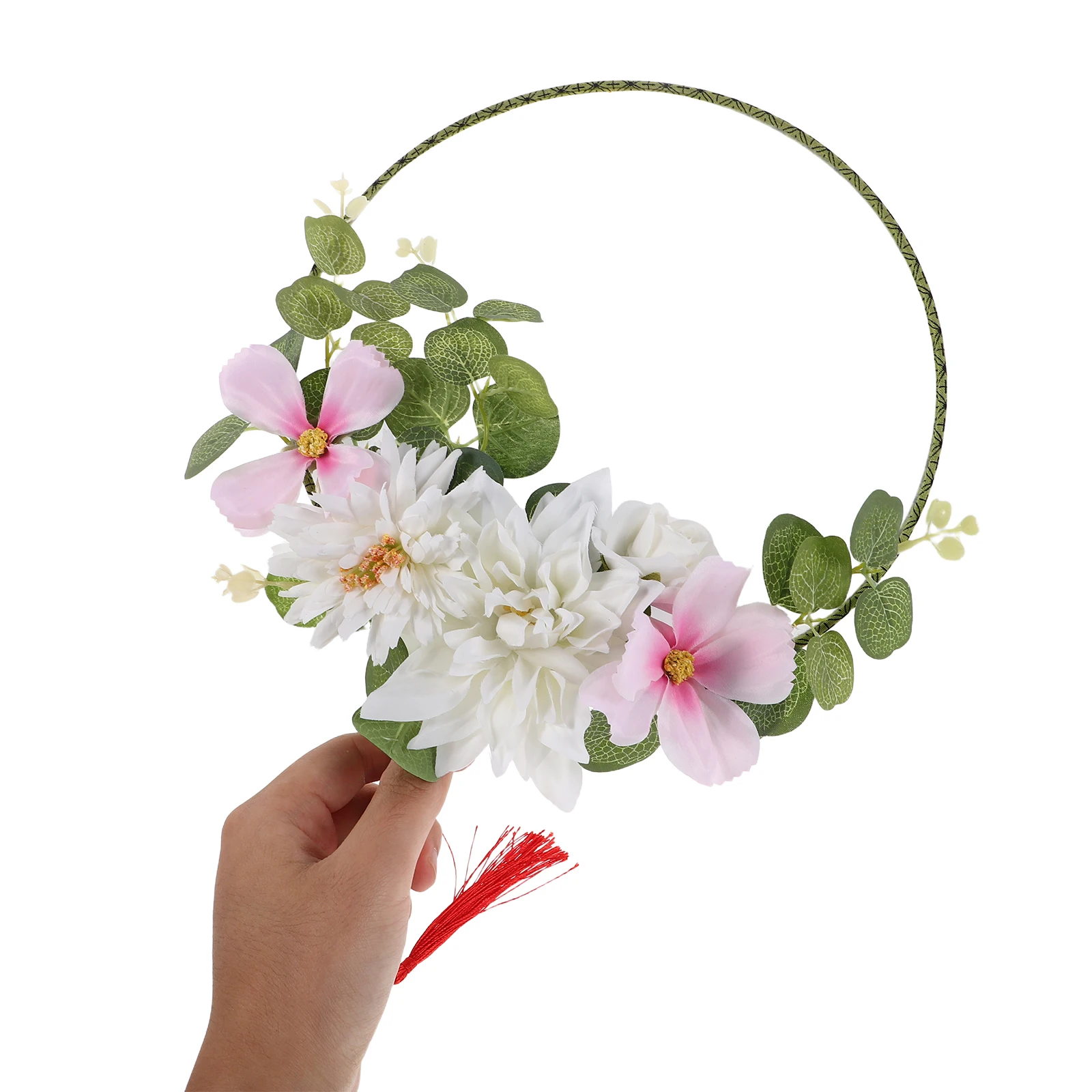 

Chinese Round Fan 3D Flower Cloth Art Traditional Handheld Fan Elegant Prop for Chinese Style Dance Tea Ceremony