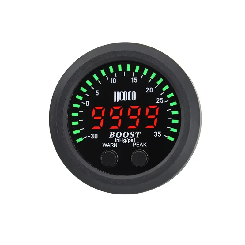52MM DC 12/24V Ultra-Thin Round Boost Gauge with Red Light LED Display Vacuum Gauge Turbo Boost Meter -30~35PSI