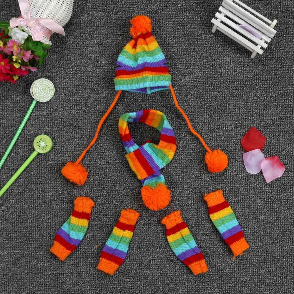 

Dog Winter Scarf Hat Set Knitted Clothing Small Pets Christmas Clothes Warm Costume Festive Strpe Winter Accessories