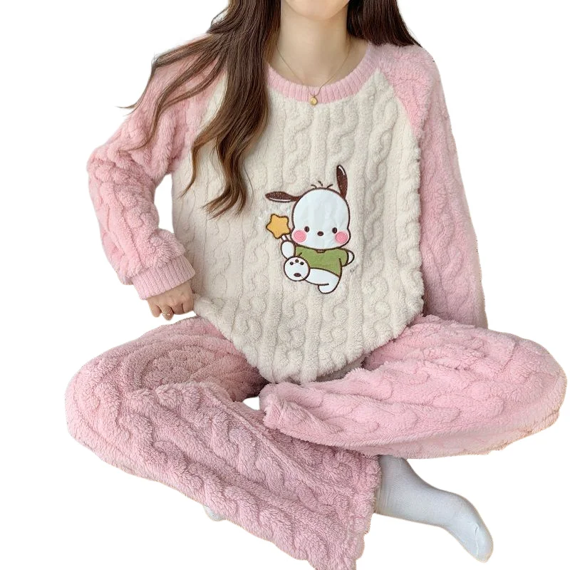

Hot Sanrio Hello Kitty Pompompurin Cute Creative Anime Movie Thickened Velvet Pajamas Cartoon Personalized Warm Home Clothes Set