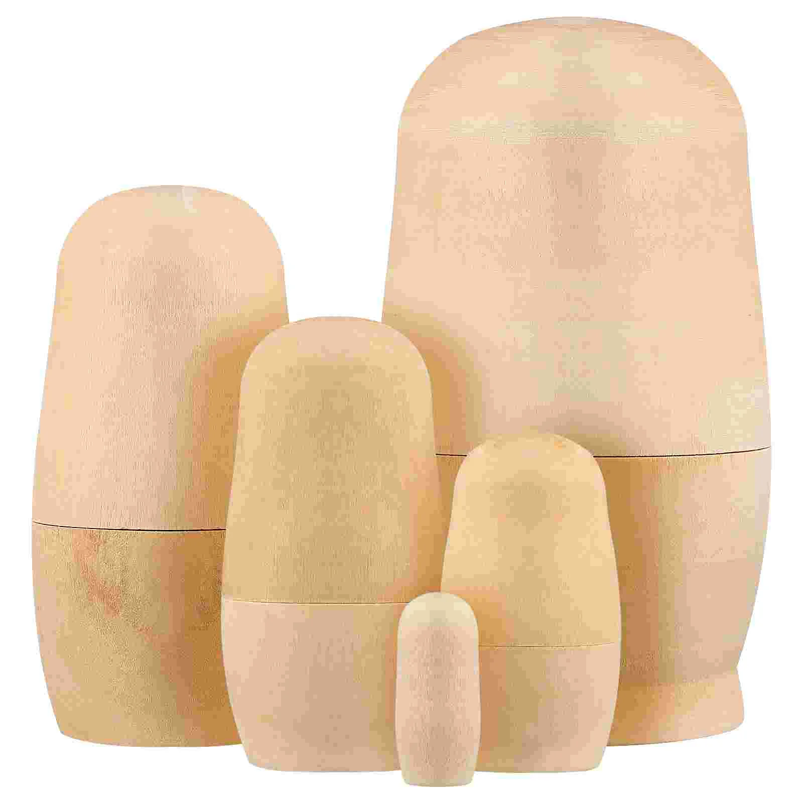 

5pcs Matryoshka Dolls Unpainted Wooden Russian Nesting Dolls for Crafting Personalized Gifts Home Office Decor Projects