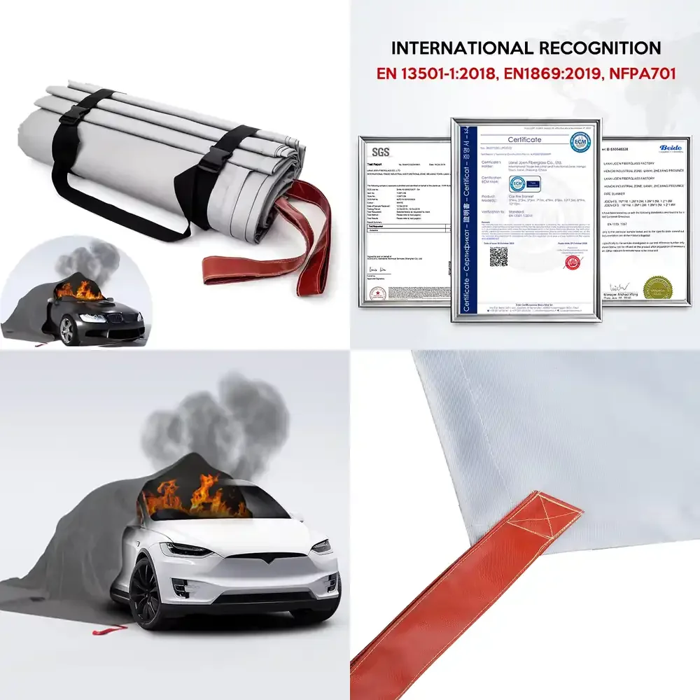 

JOEN EN 13501-1:2018 Compliant EV Car Fire Blanket 1100C Fiberglass 0.45mm Thick 6m X 8m High Temp Resistance