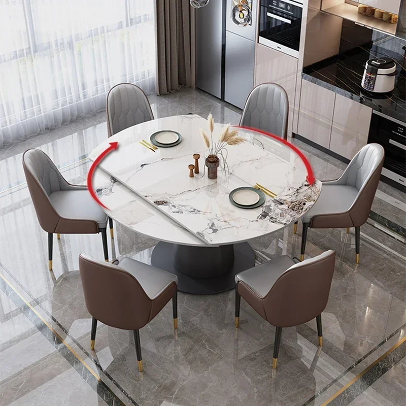 Kitchen Dining Tables Set Round Extendable Chair Dining Table Poker Modern Turntable Mesa De Jantar Apartment Furniture WSW40XP