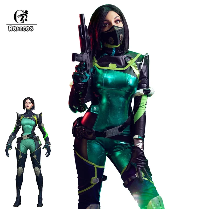 ROLECOS In Stock Viper Cosplay Costume Game Valorant Viper Cosplay Costume Green Women Combat Uniform Halloween Party Outfit