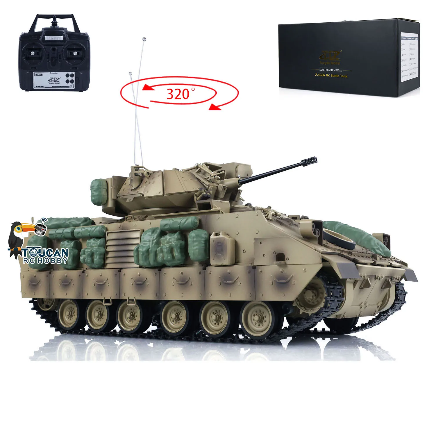 1/16 Tongde RC Battle Tank M2A2 Bradley Electric Infantry Fighting TOUCAN Control Vehicle Ready to Run Model Toy for Boy TH23307