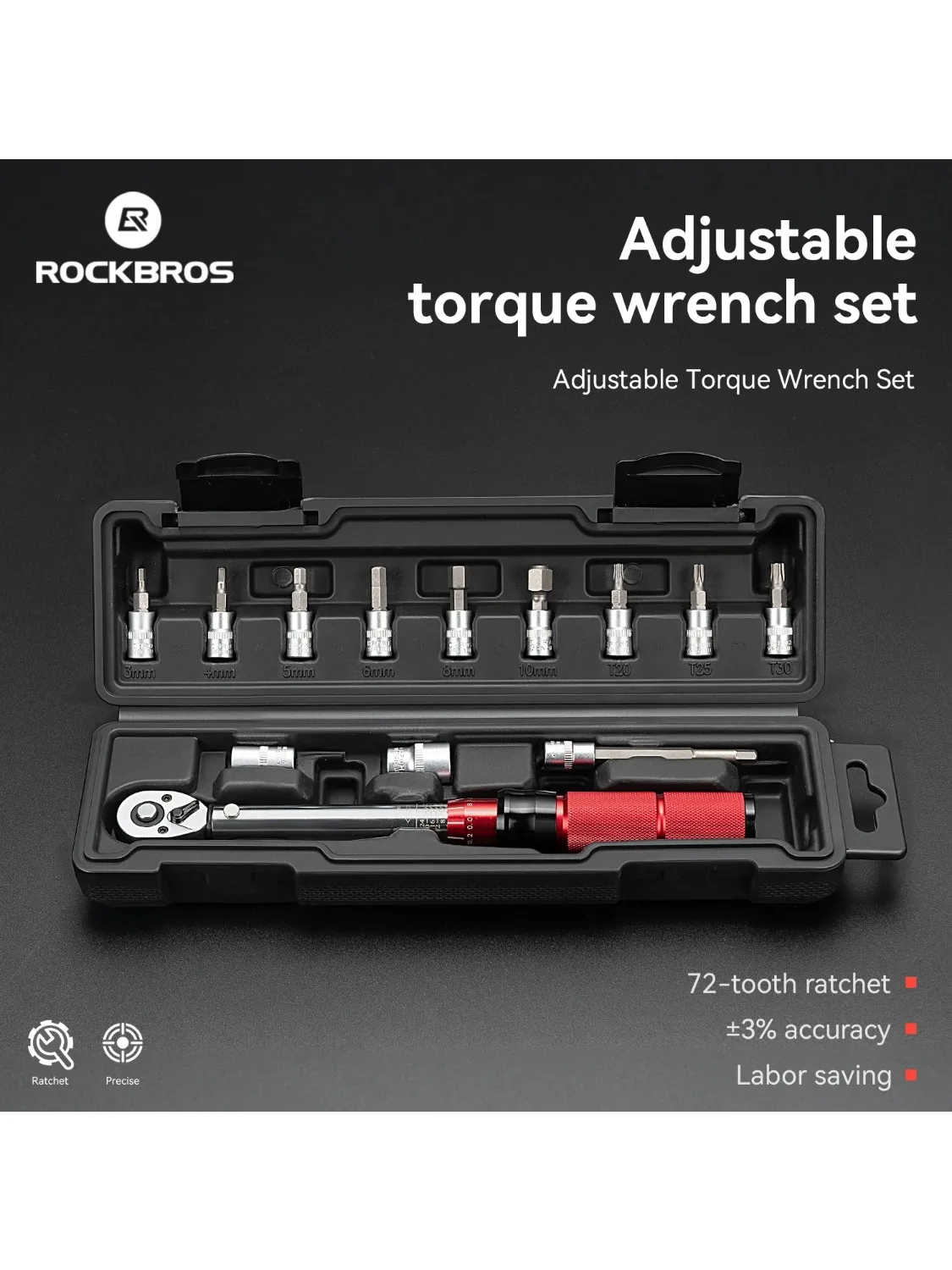 AliExpress ROCKBROS Quick-release Torque Wrench Repairing Tool 72-tooth ratchet 2-24 N.m Torque AdjustableHigh Precise Torque Preset Wrench