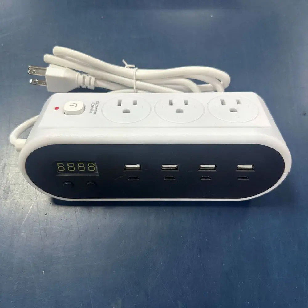 Smart Universal Extension Socket Digital Display Screen Quad Type C Ports Compact Desktop Power Strip Charging Hub
