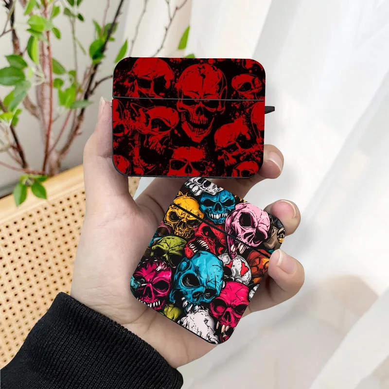 Cool Skull AirPods Case Black Wireless Bluetooth Earphone Case for Apple Airpods 1 2 3 Pro 2 Protective Case